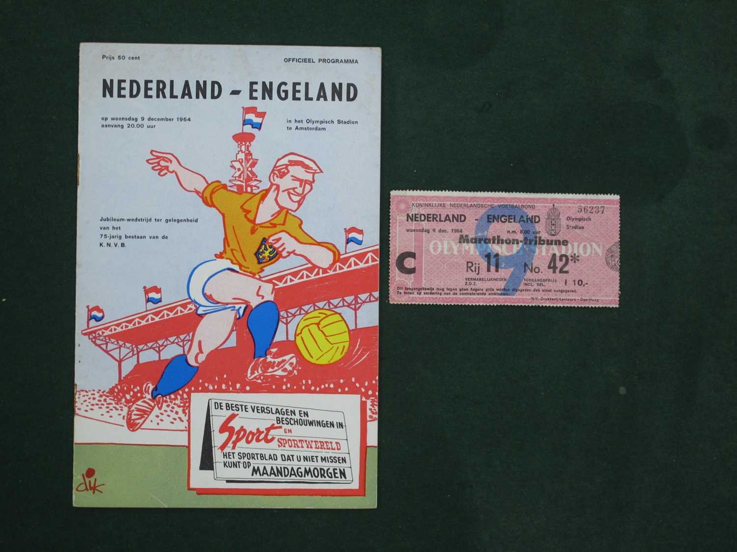 1964 Holland v. England Football Ticket, and Programme for The International Match, dated 9th