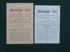 Bradford City 1945-6 Programmes v. Halifax Town, dated 1st September 1945 (creased), and v.