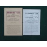 Bradford City 1945-6 Programmes v. Halifax Town, dated 1st September 1945 (creased), and v.