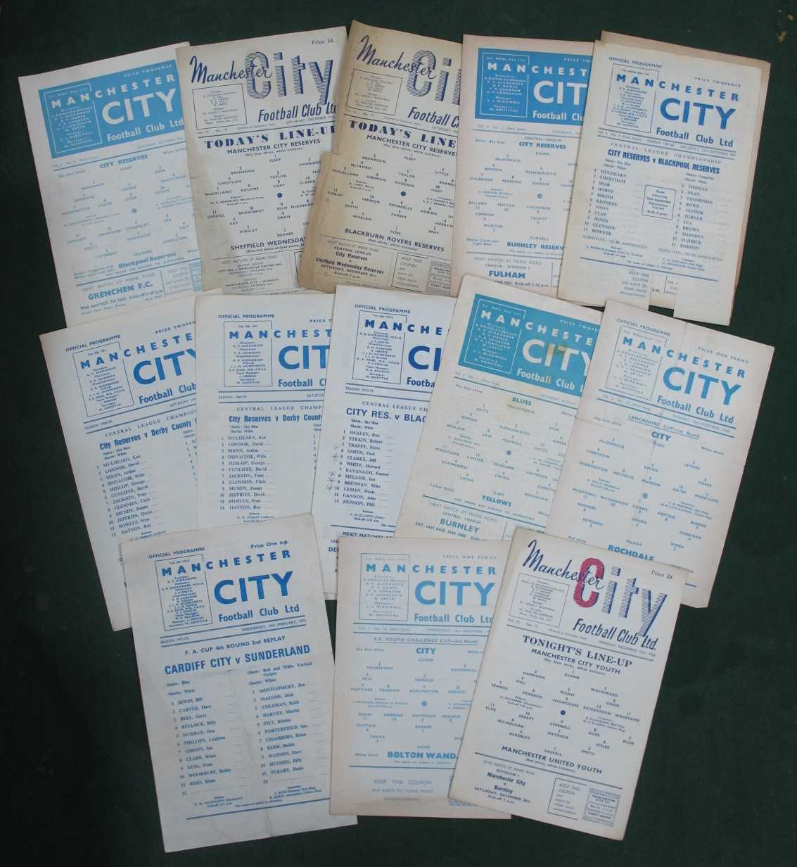 Manchester City Single Sheet/Four Page Programmes 1960-1, Blues v. Yellows, v. Rochdale - Lancashire