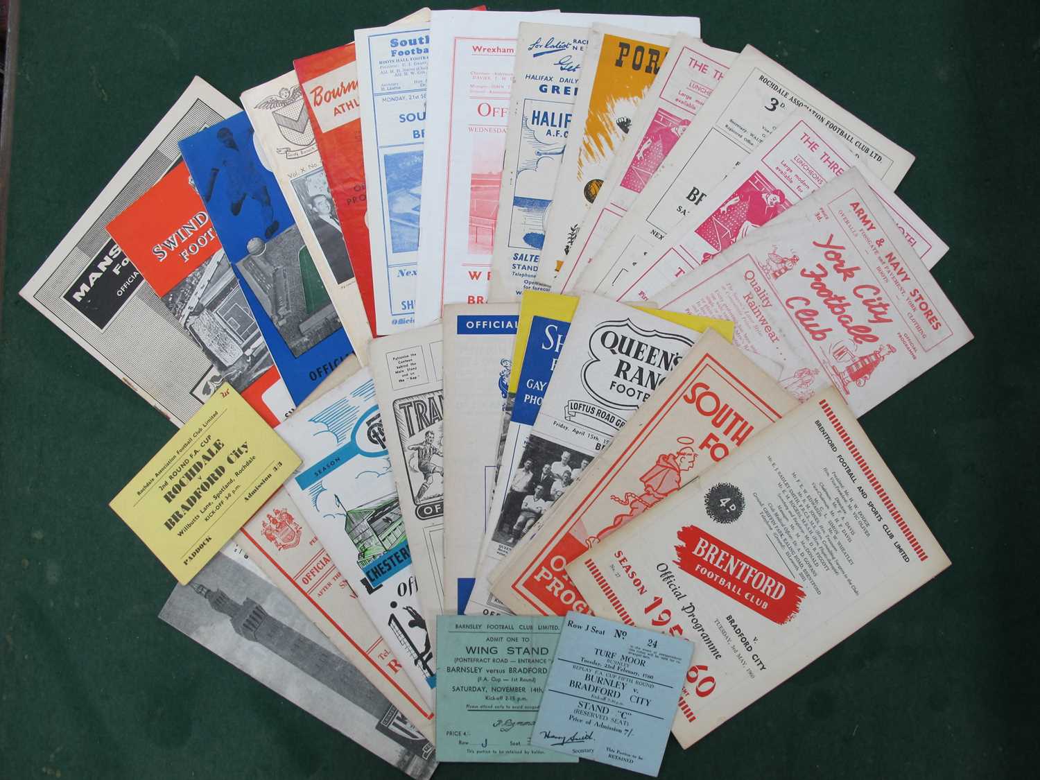 1959-60 Bradford City Away Programmes, including at Halifax, Barnsley, F.A Cup plus ticket and