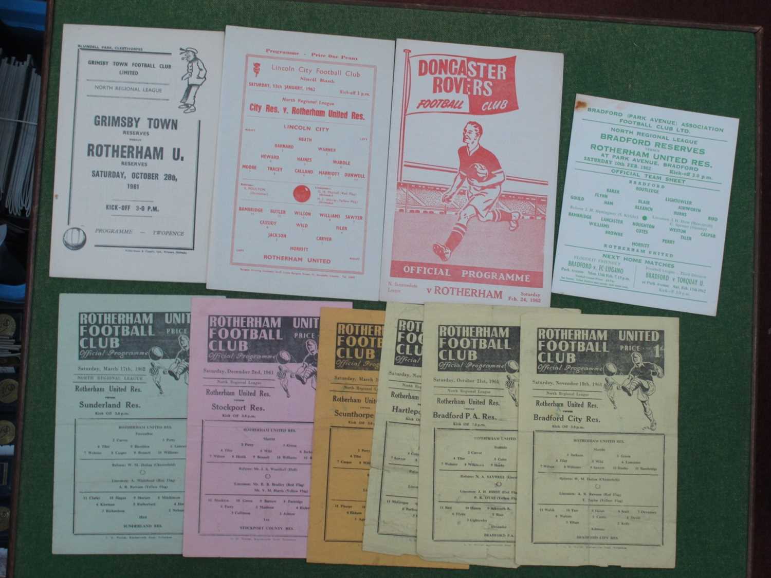 Rotherham United Reserves 1961-2 Programmes, v. Reserves of Bradford City and Park Avenue,