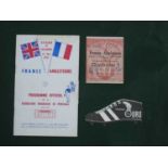 1955 France v. England Football Ticket, together with programme (stain to top) and boot book mark,