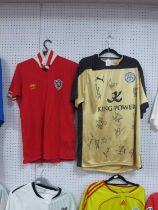 Leicester City Umbro Red Away Shirt, with striped collar and fox in shield badge, Number 3 to