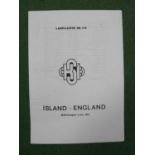 1982 Iceland v. England, a four-page football programme for the match at Landslesikur, dated 2nd