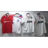 Manchester United Shirt, Adidas home with 'Team Viewer' logo size L. Nike white away with 'Aon' logo