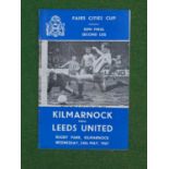 Kilmarnock v. Leeds United 1967, Fairs Cup semi-final, football programme at Rugby Park, dated