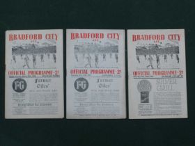 Bradford City 1947-8 Programmes v. Halifax (rusty staple), Oldham (restoration by rusty staple