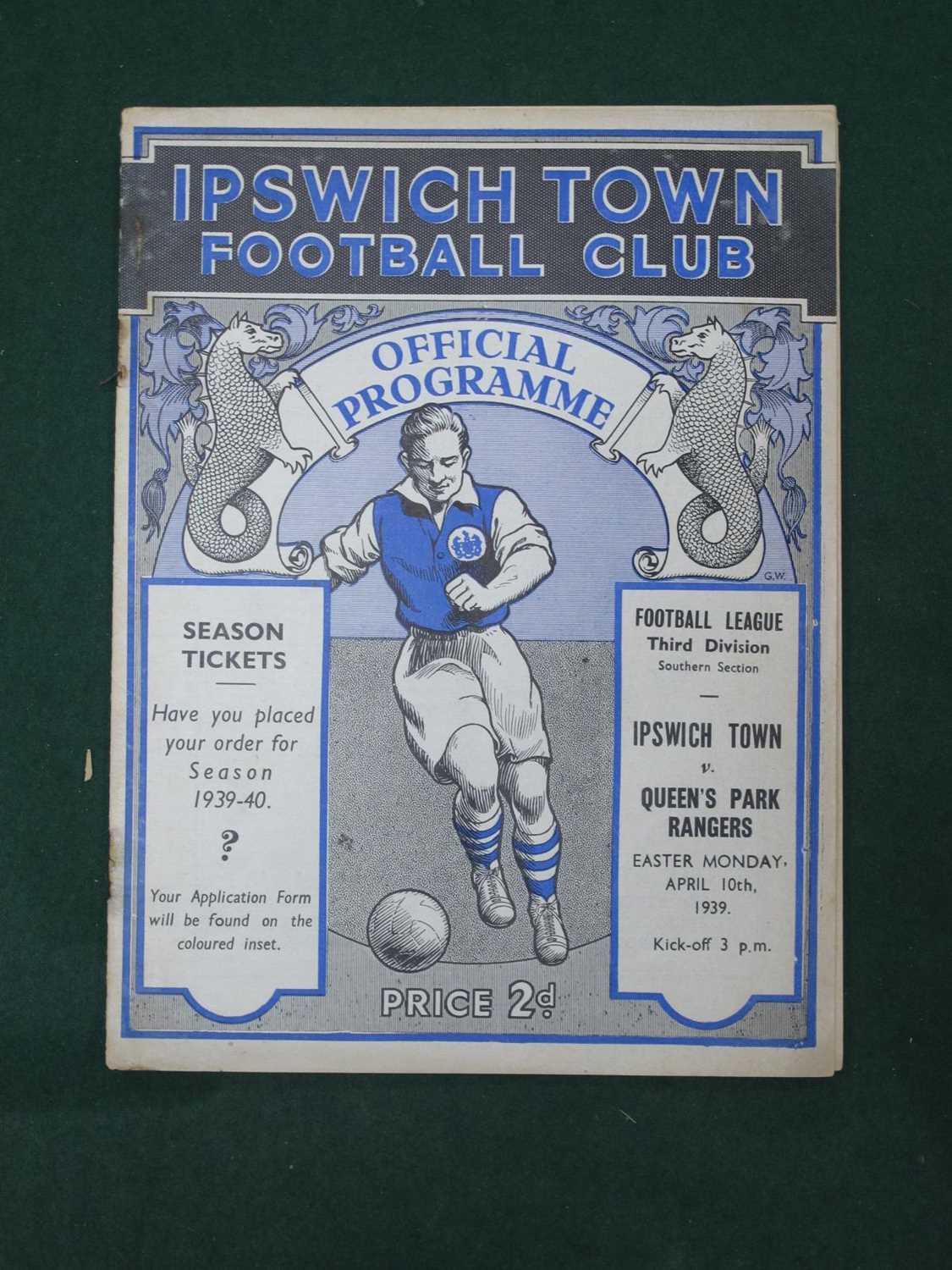 1938-39 Ipswich Town v. Queens Park Rangers Programme, dated April 10th, 1939, (staples removed