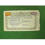 1955 Spain v. England Football Ticket, for the game at Bernabeu Stadium, dated 18th May 1955, Duncan