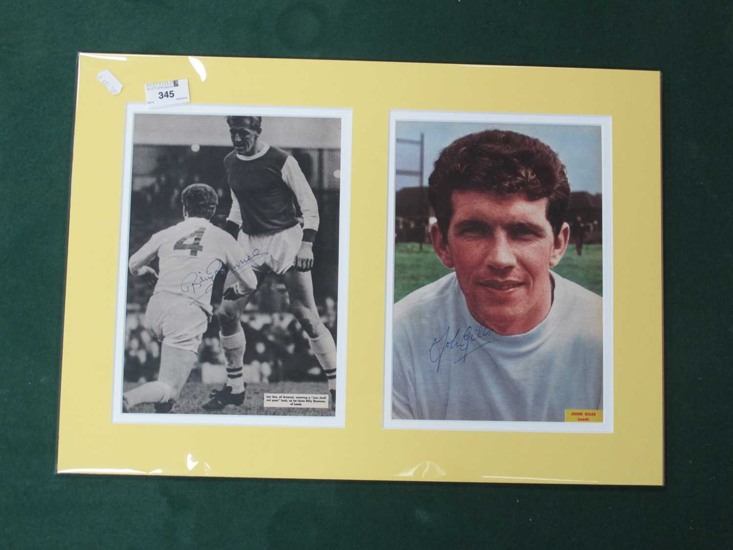 Leeds United - Billy Bremner and Johnny Giles Autographs, (unverified) each blue ink signed on an