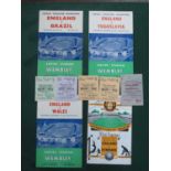 1956 England v. Brazil, Wales, Yugoslavia, Denmark, a football programme and ticket from each