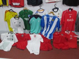 Football Shirts - Liverpool Reebok homes 42/44 'Gerrard' to back, and large Adidas yellow away