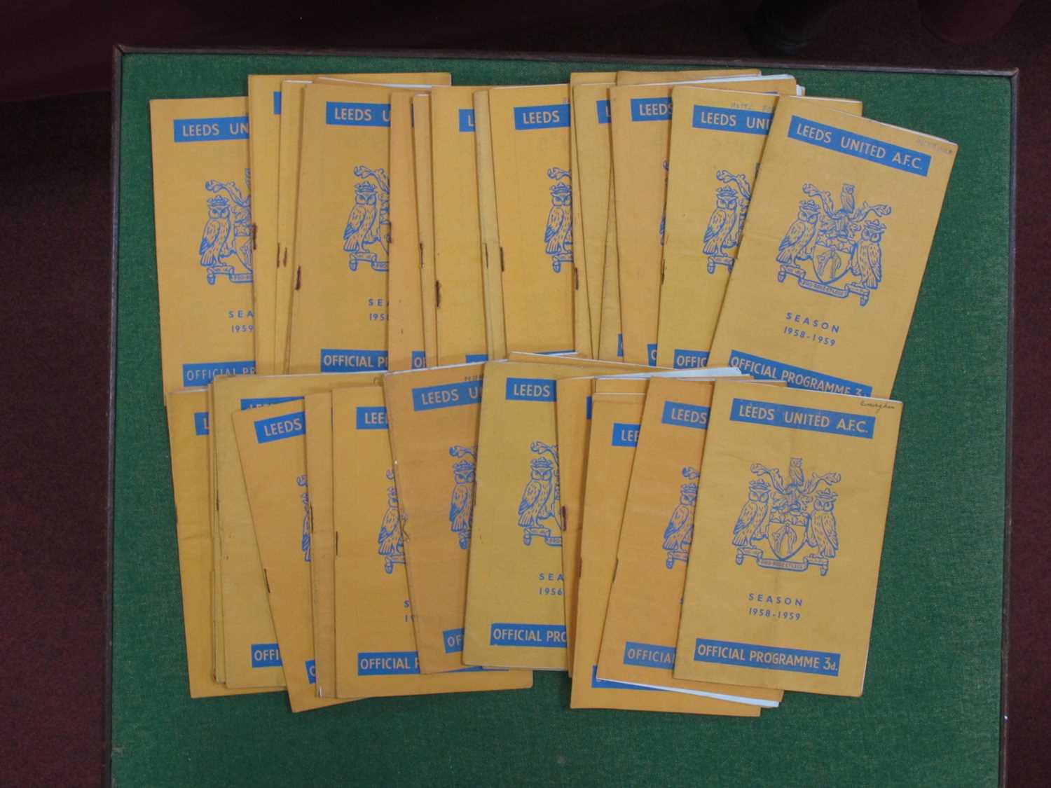 Leeds United Home Programmes from 1956-60, thirty-five issues, usually with ink opponents to face (