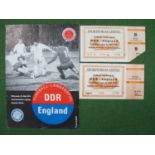 1974 East Germany v. England Football Tickets (x 2) plus programme for the game in Leipzig, dated