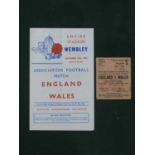 1943 England v. Wales football ticket and programme (vertical crease), at Wembley, dated 25th