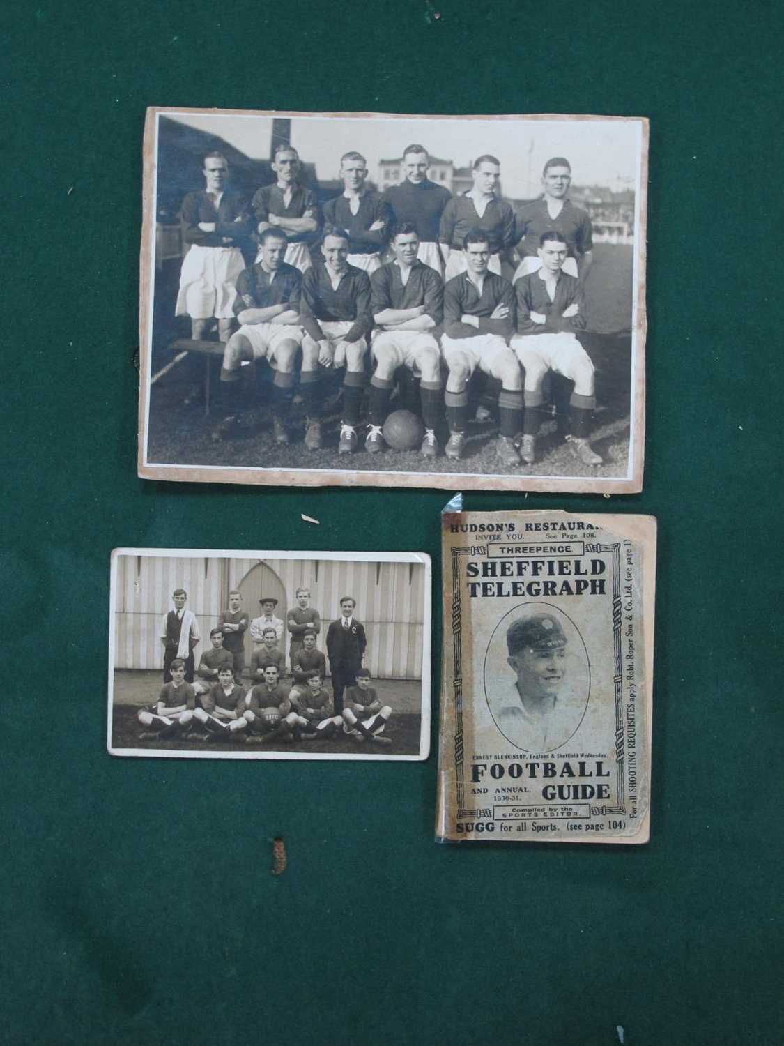 1930-1 Sheffield Football Guide. Photograph of football team and postcards. (3).