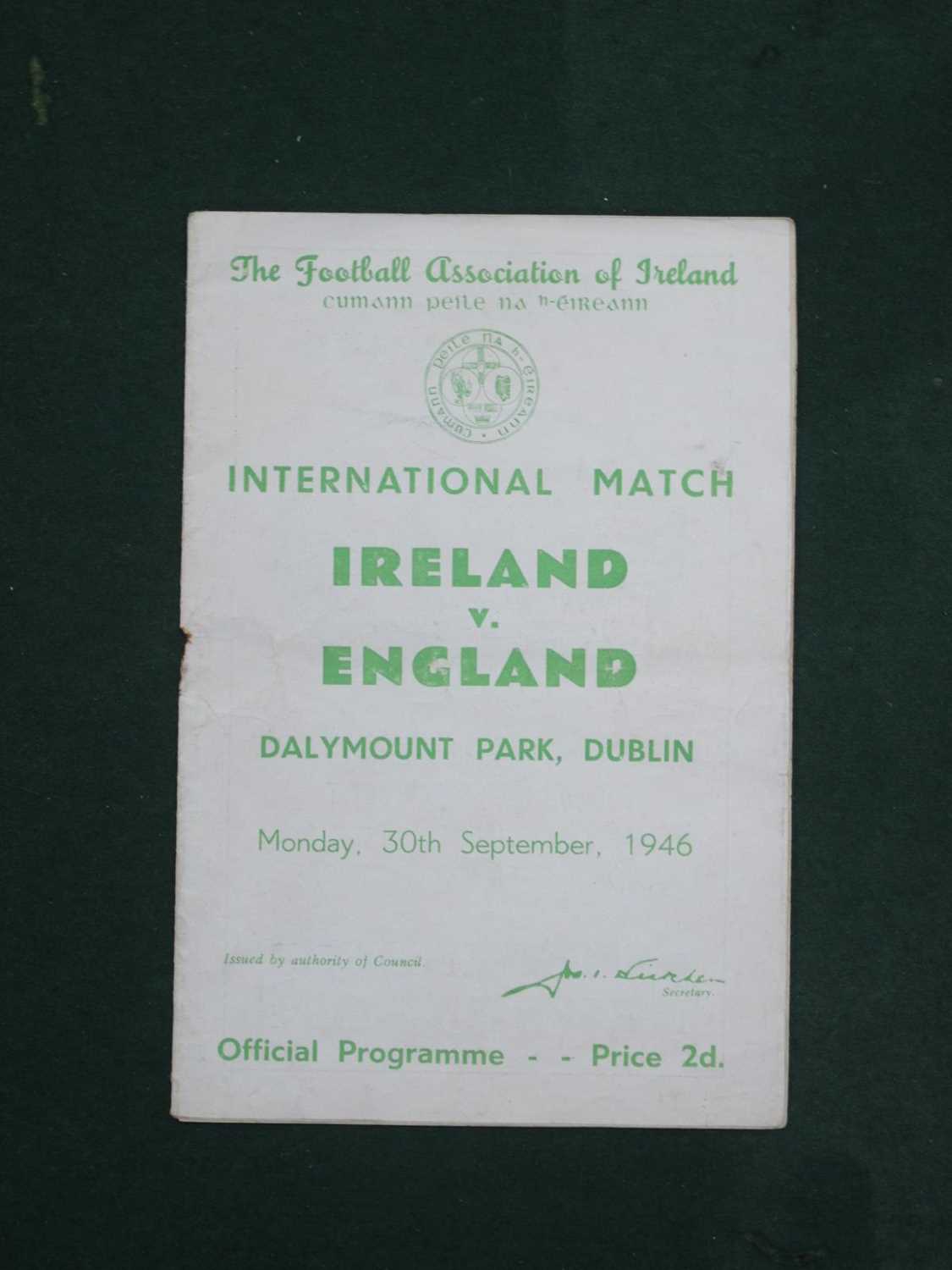 1946 Ireland v. England Football Programme, for the game at Dalymount Park, Dublin, dated 30th