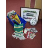Glasgow Celtic, signed print of Celtic Park, signed ball, scarf, The Jock Stein years package. 82-