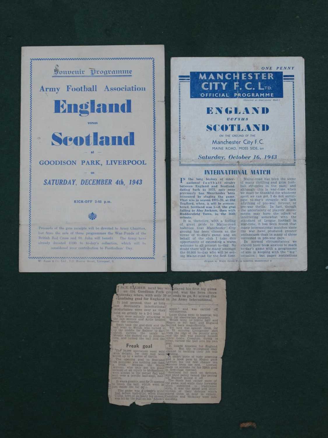 1943 England v. Scotland Football Programme, at Maine Road, dated 16th October 1943 (grubby),