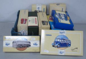 Ten Corgi Diecast Model Buses by Corgi to include #33301 Bristol LL6B/Duple Coach - Southern