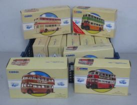 Ten Diecast Model Buses by Corgi, to include #97857 Bristol K Utility - London Passenger