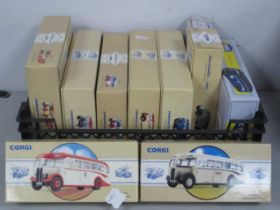 Eleven Diecast Model Buses by Corgi, to include #98162 AEC Regal - Wallace Arnold, #97821 Daimler