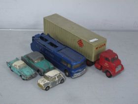 Three Original Spot-On Vehicles, including an Austin Seven Mini, plus a Dinky 'McClean' and Corgi