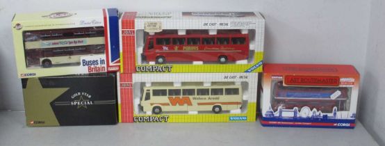 Five 1:50th Scale Diecast Model Buses by Corgi, Joal to include Corgi #CC25907 AEC Routemaster