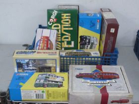 Fourteen Diecast Models by Corgi, mostly buses to include #34701, Nottingham City Transport -