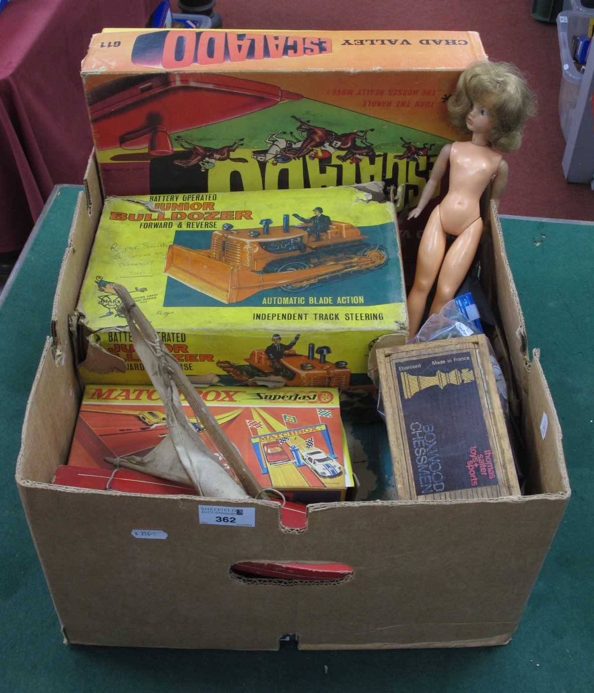 Quantity of Mid XX Century Toys, including an Escalad, Marx junior bulldozer, an 'Eagle' wooden ship