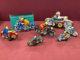 Seven Post War Tinplate Motorcycles, by various manufacturers and Countries including West Germany