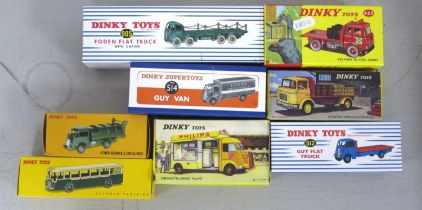 Eight Atlas Editions Modern Reissue 'Dinky' Diecast Model Vehicles, to include #514 guy van, #905