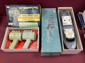 A circa 1960's Twin Navy Blinker Code Lights by Playcraft together with a Victory Models Battery