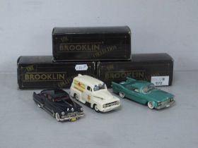 Three Brooklin Models 1:43rd Scale White Metal Model Vehicles comprising of #BRK.40 1948 Cadillac