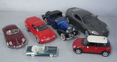 Six Diecast Model Vehicles by Franklin Mint, RCZ, Matchbox and other to include Franklin Mint 1:24