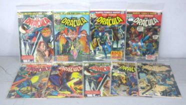 Nine 'The Tomb of Dracula' Comics by Marvel; comprising of #13 (key issue, origin of blade ), #