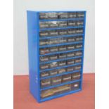 A Raaco Metal Storage Box with 45 Plastic Drawers, containing a quantity of railway modellers 4mm,