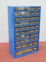 A Raaco Metal Storage Box with 45 Plastic Drawers, containing a quantity of railway modellers 4mm,