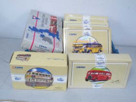 Twelve Diecast Model Buses by Corgi to include #97068 Routemasters In Exile 'The North', #97072