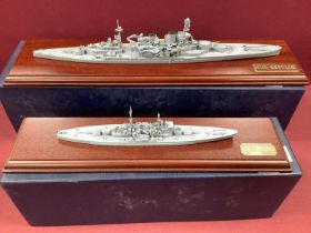 Two White Metal Warship Display Models by Skytrex. HMS Repulse and HMS Vanguard both presented on