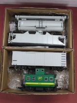 Four Bachnmann "G" Gauge Unboxed Items of Rolling Stock, comprising two unpainted hoppers, an