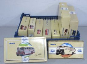 Eleven Diecast Model Buses by Corgi, to include #97070 The Buses of Silver Service, #97186 The AEC