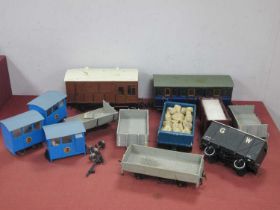 Thirteen "G" Gauge Kit/Scratch Built Items of Rolling stock, mainly wood construction consisting