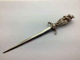 A Decorative Novelty Figural Dagger Letter Opener, the handle as three figures in period dress, a
