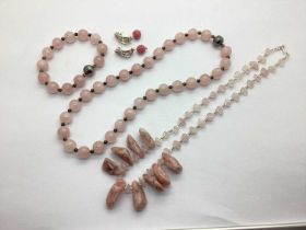 Milor; A Beaded Rose Quartz Necklace and Bracelet Set, to magnetic clasp, stamped "925 Italy MILOR",