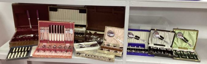 Assorted Cased Sets of Cutlery, including Community canteen in fitted wooden case, dessert spoons