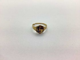 A Victorian 18ct Gold and Enamel Ring, (enamel and stone/pearl loss / shank split) Birmingham
