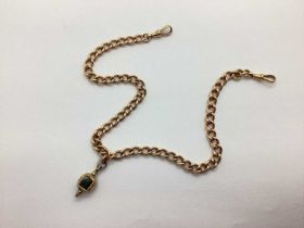 A 9ct Rose Gold Curb Link Albert Style Chain, to double swivel style clasps, suspending swivel fob