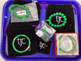 TJC; Modern Green Jade and Other Jewellery, including bangles, an elasticated bead bracelet, of